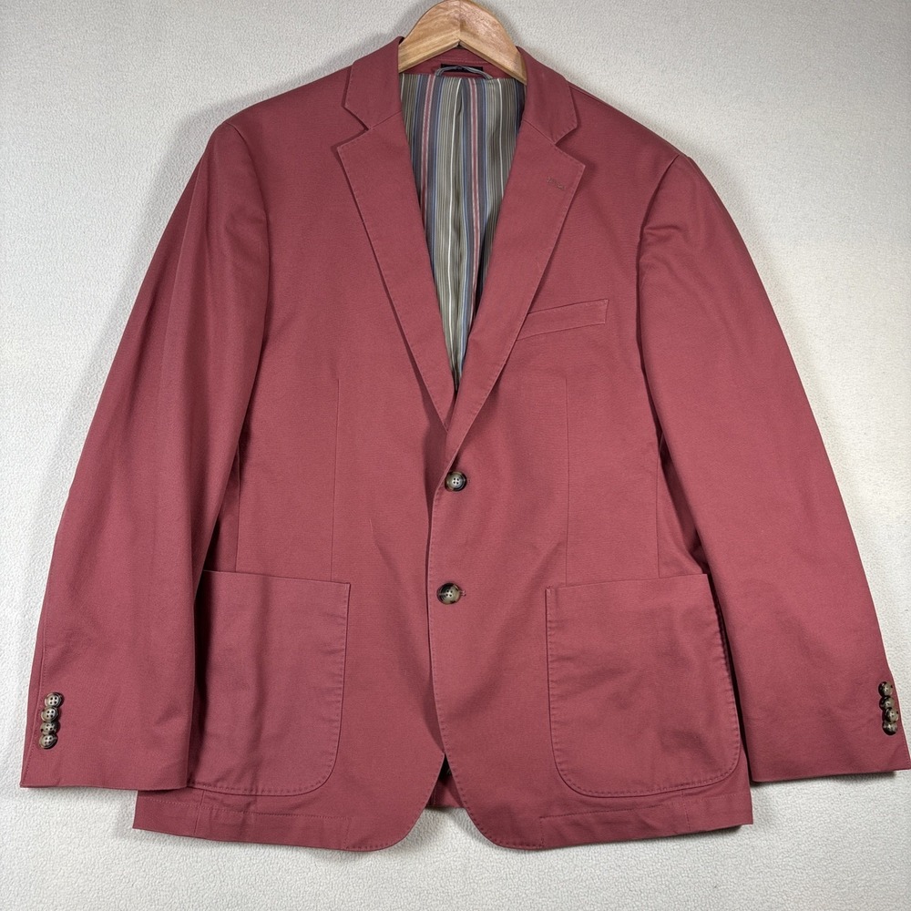 Flynt Mens Blazer Jacket‎ Sz 42R Sport Coat Bueller Salmon Stretch Cotton Preppy